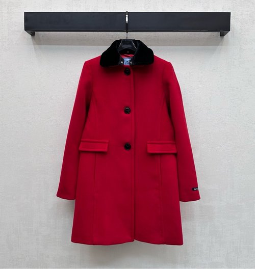 Prada Woolen Overcoat with Detachable Collar and Logo