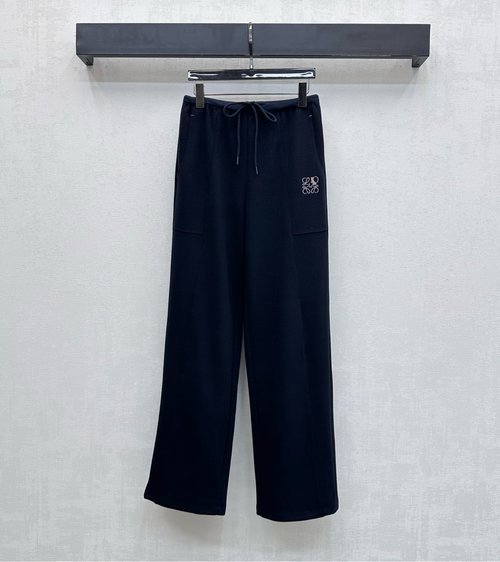 Loewe Embroidered Logo Straight-Leg Wool Blend Trousers