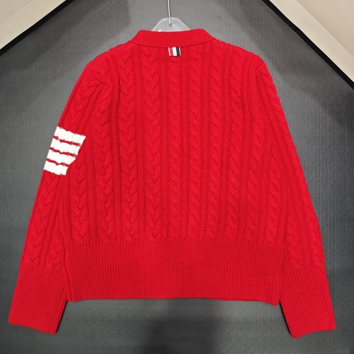 Thom Browne New V-Neck Long-Sleeve Cardigan with Twisted Texture