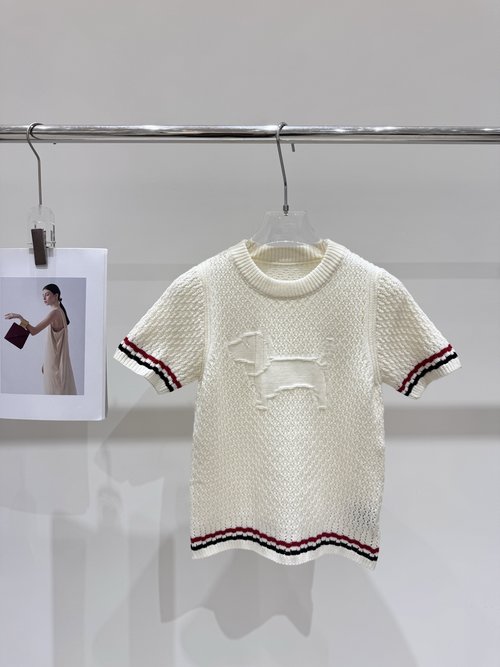 Thom Browne New Hollow Dog Stripe Short-sleeve Top