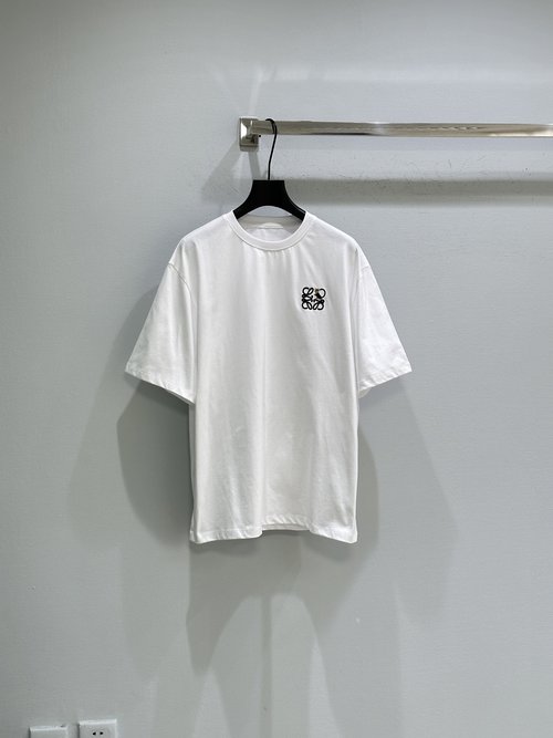 Loewe White Cotton T-Shirt with Black Anagram Embroidery