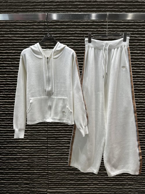 Burberry New Hooded Zipper Cardigan and Trousers Two-piece Set