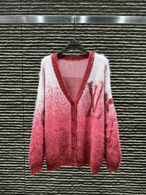 Louis Vuitton Jacquard Letter Gradient Red Mohair Cardigan