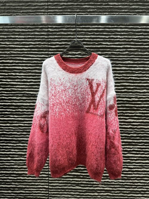 Louis Vuitton Jacquard Letter Gradient Red Mohair Long-sleeve