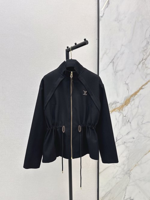 Louis Vuitton Customizable Stand - Collar Drawstring Coat with Textured Material