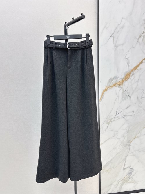 Dior Belted Straight-Leg Trousers with Elegant Textured Fabric