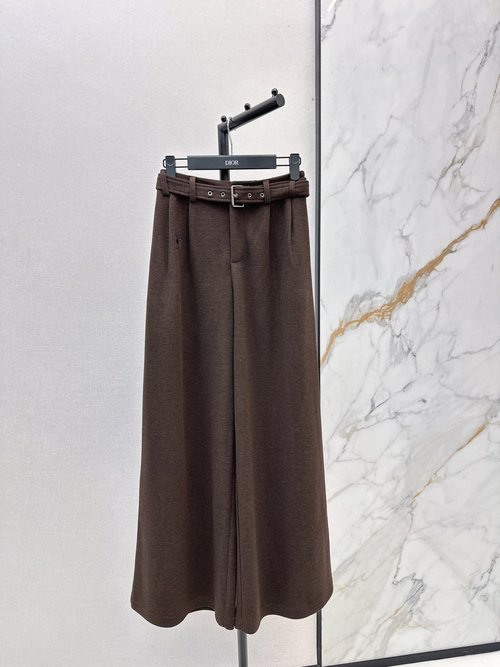 Dior Belted Straight-Leg Trousers with Elegant Textured Fabric