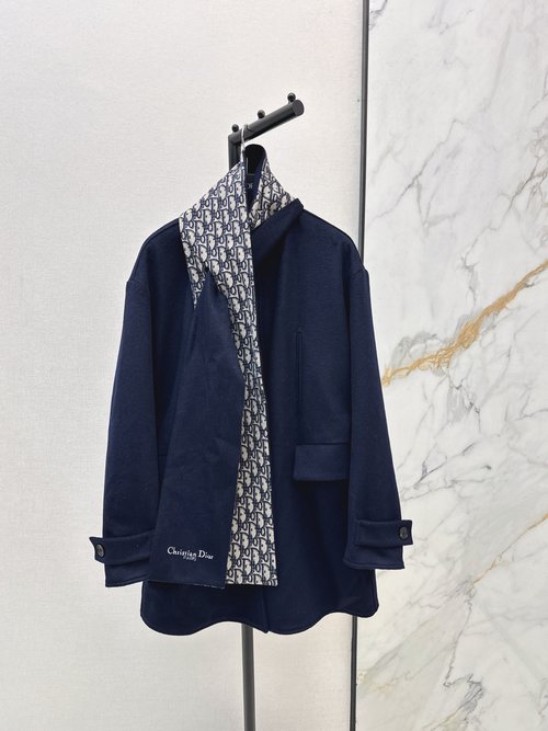 Dior Imported Wool Detachable Scarf Multi-Way Coat with Monogram Jacquard Lining