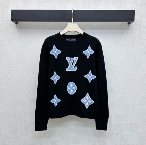 Louis Vuitton Crew Neck Intarsia Knit Sweater with Four-Leaf Clover