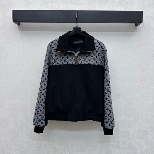 Louis Vuitton Imported Custom Woolen Tweed Jacket with Jacquard and Zipper