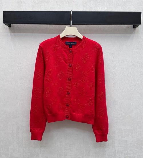 Louis Vuitton Imported Wool Knit Open-Front Top with Hollow-Clover Emblem