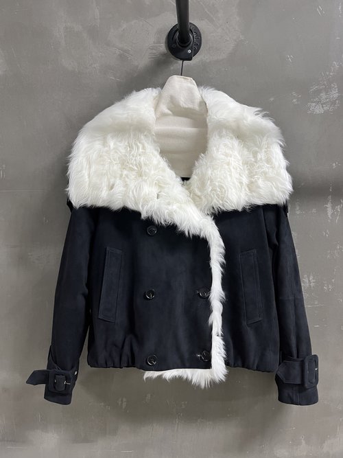 Dior Vintage Sweet and Stylish Leather Cotton Coat with Imported Turkish Lamb Wool Collar