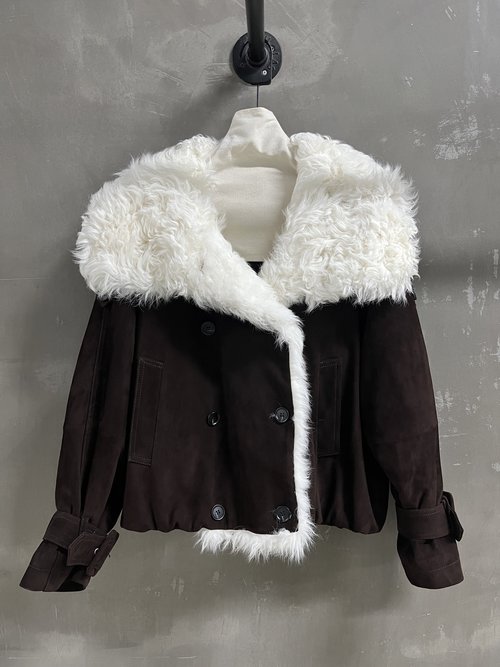 Dior Charming Vintage Style Leather Cotton Coat with Imported Turkish Lamb Wool Collar
