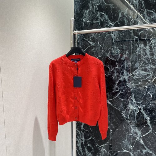 Louis Vuitton Diamond Lace Round Neck Knit Cardigan with Convenient Buttons