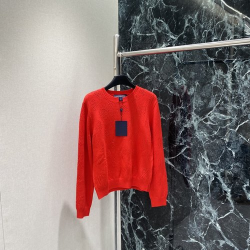 Louis Vuitton Hollowed Knit Pullover with Diamond Patterns in Bright Red