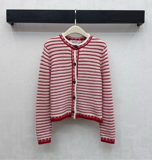 Dior Custom Imported Wool Striped Cardigan with Distinctive Buttons