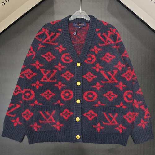 Louis Vuitton V-Neck Long Sleeve Cardigan with Brand Logo Jacquard and Metallic Accents