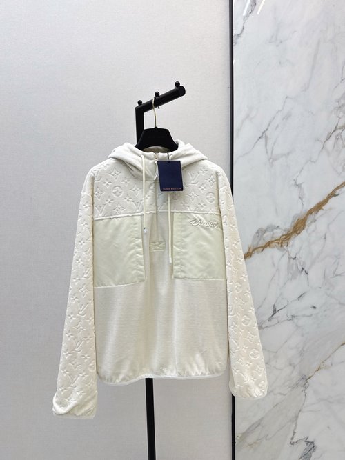 Louis Vuitton Spliced Hooded Drawstring Sweatshirt with Embroidered Logo