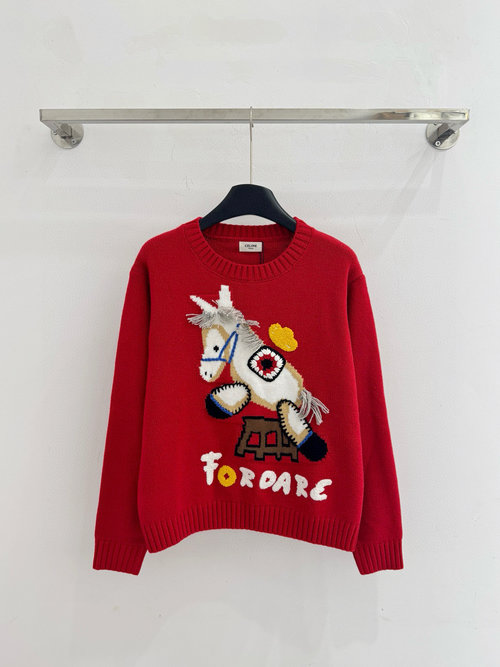 Celine New Year Red Pony Hand-embroidered Garment with Colorful Atmosphere