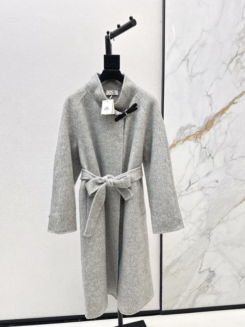 Hermes High-end Stand-up Collar Coat with Lace Embroidery and Elegant Look