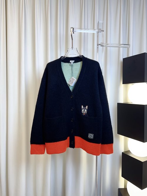 Loewe Feline Logo Knitted Wool Cardigan for a Timeless Look