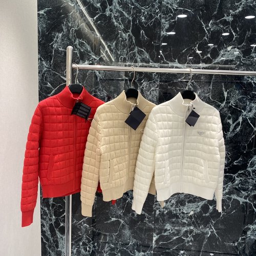 Prada Check Quilted Coat with Classic Triangle Logo: Stylish Warmth