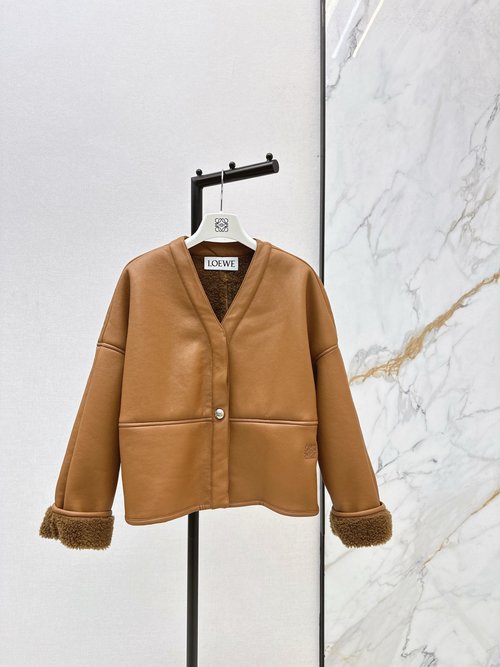 Loewe Eco-Friendly Faux Fur Coat with V-Neck Button Closure: Soft and Warm