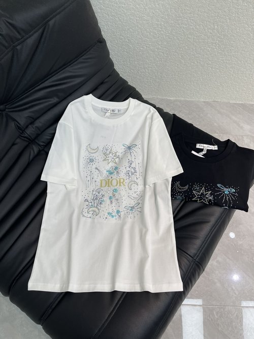 Dior Exquisite Diamond-Studded High-End Cotton T-Shirt