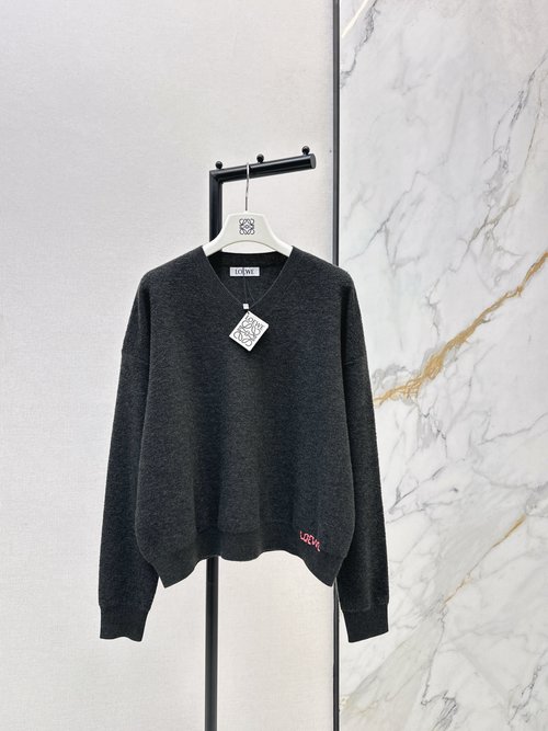 Loewe Elegant V-Neck Knit Sweater with Logo Embroidery: A Sophisticated Choice