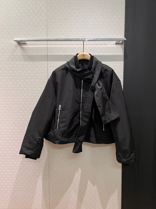 Dior Scarf-Decorated Ribbed Collar Short Cotton Jacket