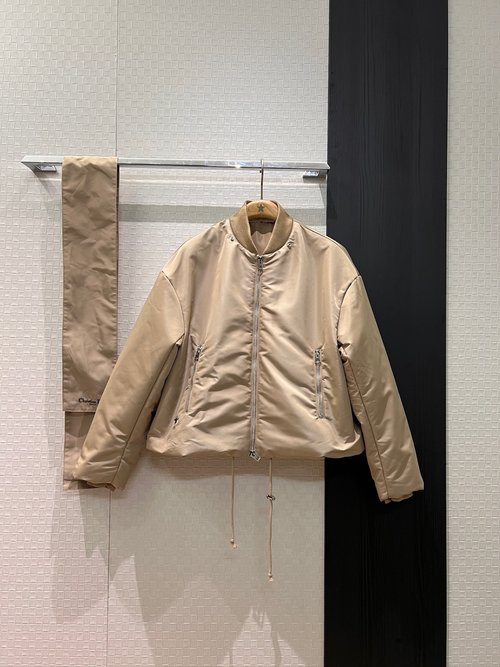 Dior Scarf-Decorated Ribbed Collar Short Cotton Jacket