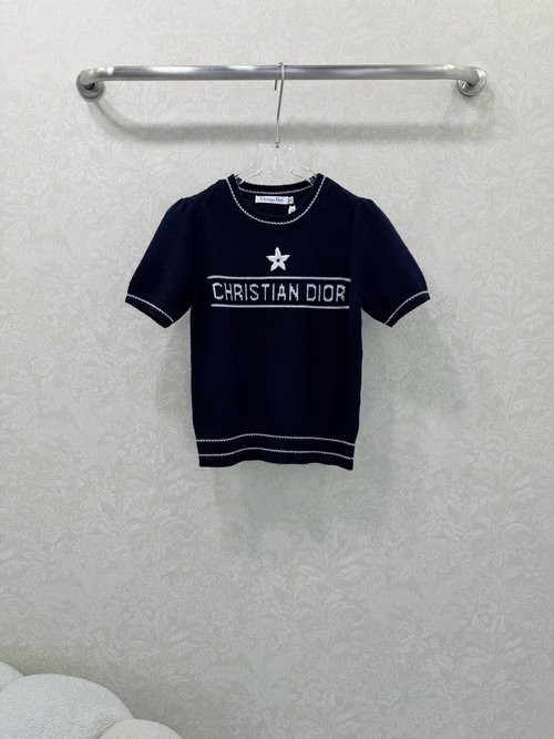 Dior Short-Sleeved Sweater with Handmade Embroidered Stars