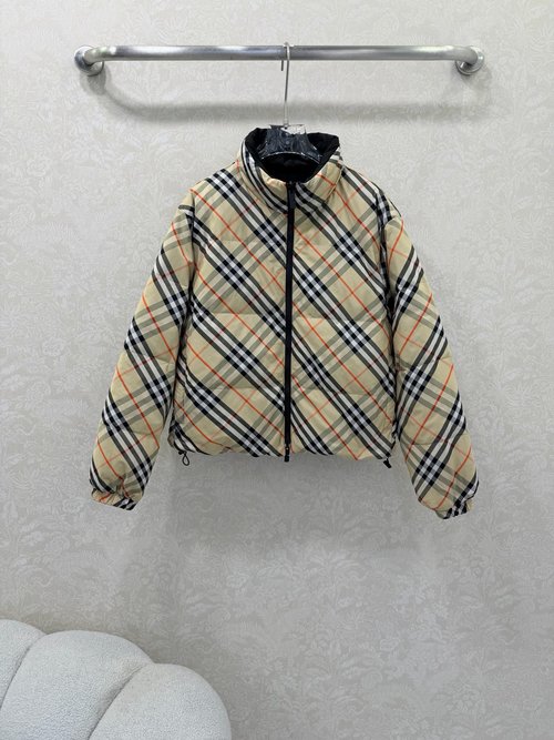 Burberry Double-Sided Zippered Down Jacket with Vintage Patterns