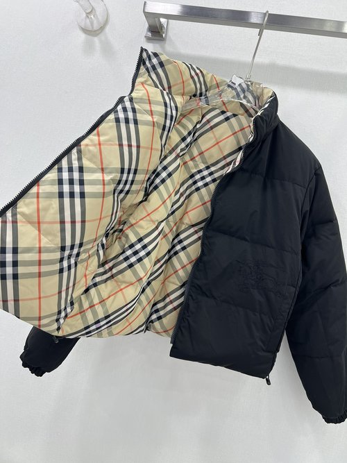 Burberry Double-Sided Zippered Down Jacket with Vintage Patterns