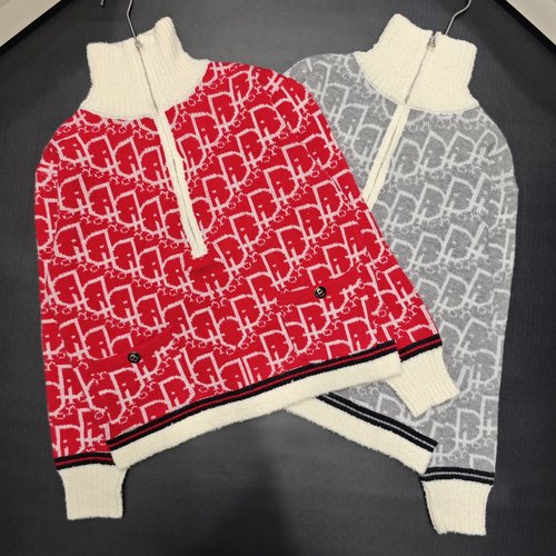 Dior Half-Zip Pullover with Vintage All-Over Jacquard for a Sophisticated Look