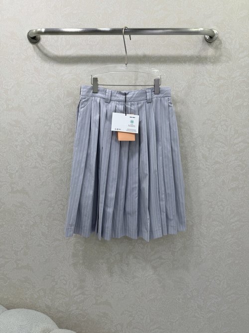 Miu Miu High-Waisted Pleated Skirt with Embroidered Logo