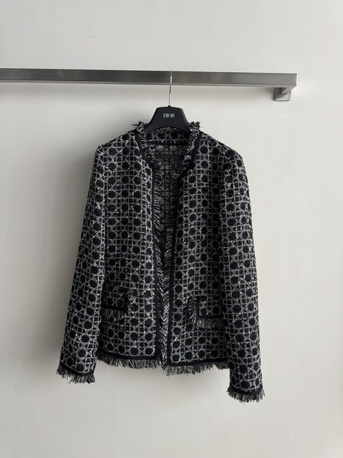 Dior Early Spring Vine Checkered Fringe Coat, Elegant and Modern