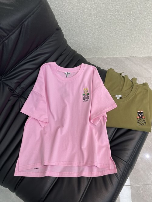 Loewe Cute Kitten Embroidery Cotton T-Shirt
