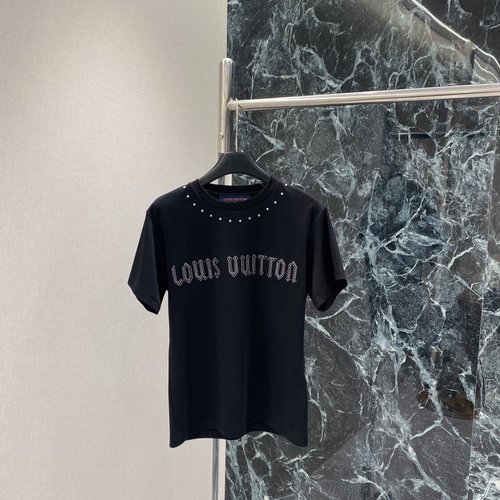 Louis Vuitton Black T-Shirt with Metal Rivets and Brand Logos, Classic Street Style