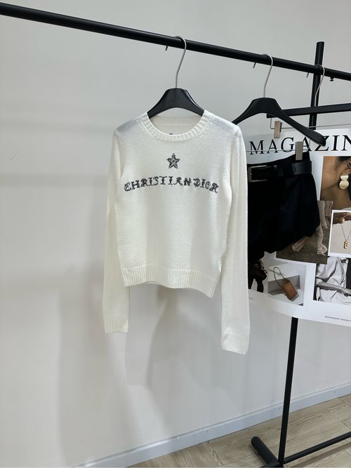 Dior Soft Cashmere Knit Sweater with Star Embroidery
