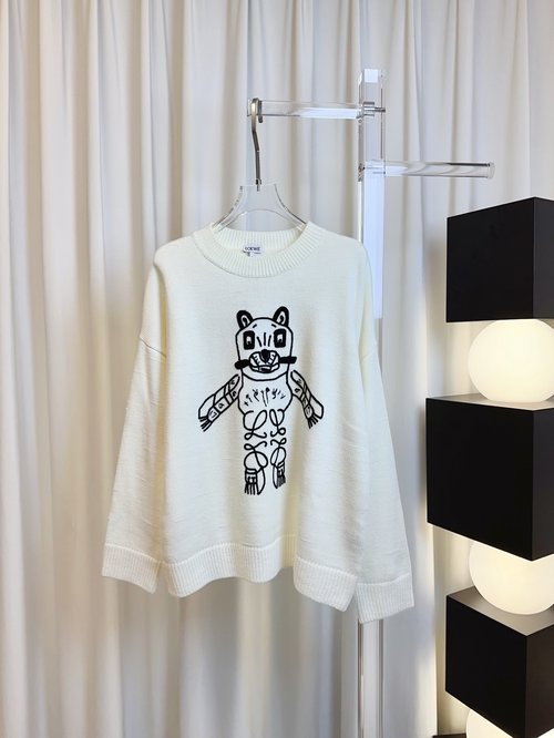 Loewe Cartoon-Embroidered Logo Wool Top from Collaboration