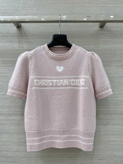 Dior Limited Edition Embroidered Heart Letter Cashmere Short-Sleeved Sweater