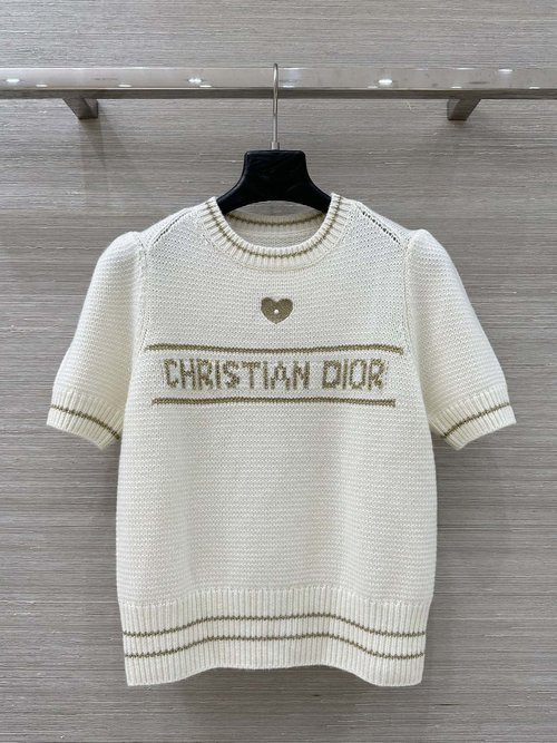 Dior Limited Edition Embroidered Heart Letter Cashmere Short-Sleeved Sweater