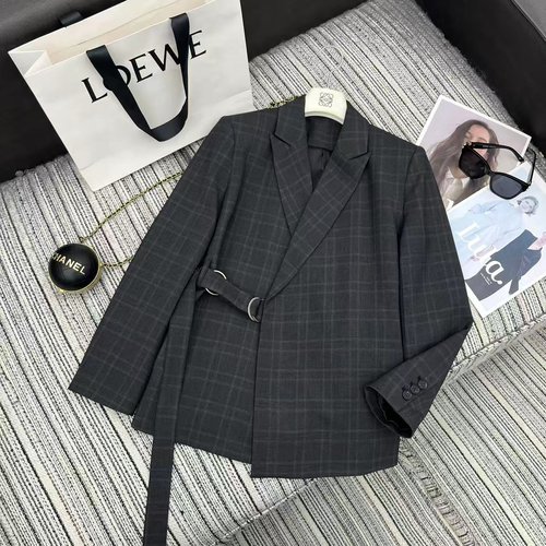 Loewe Recommended Checked Collar Tied Blazer