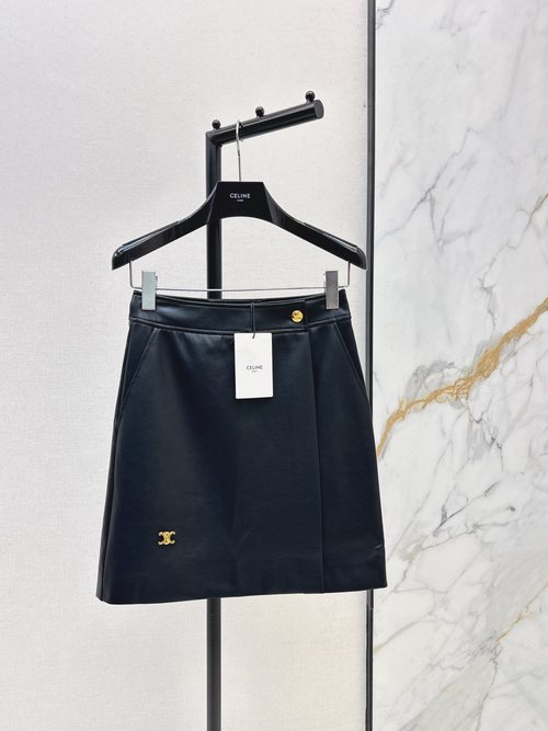 Celine High-Waisted Environmental Leather Skirt, Fashionable Design