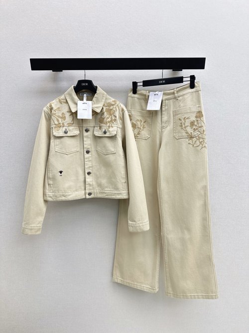 Dior Floral Embroidered Denim Set with Natural Elements
