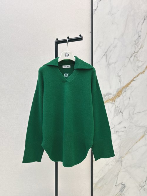 Loewe Sophisticated Collared Cashmere-Wool Sweater, Contemporary Design