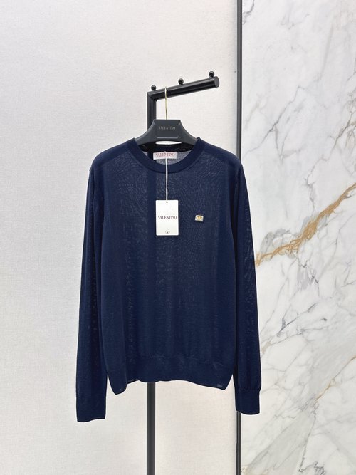 Valentino Classic Letter Badge-Adorned Round Neck Wool Blend Sweater