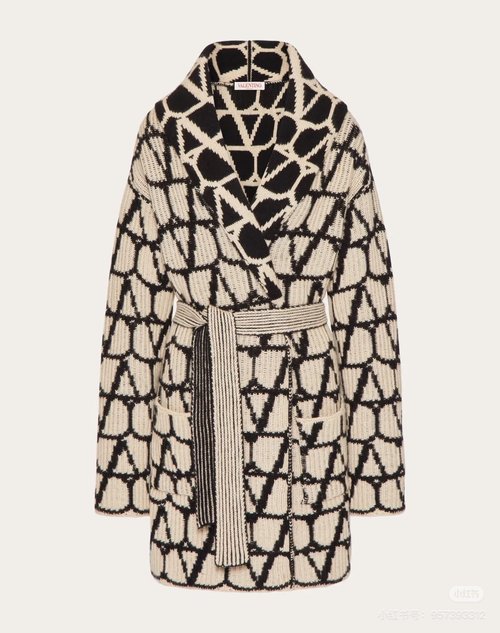 Valentino Customized Wool Knit Dress with Logo Jacquard and Scarf Collar