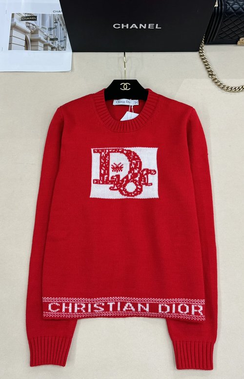 Dior Knit Long-Sleeved Top with Letter and Dragon Pattern